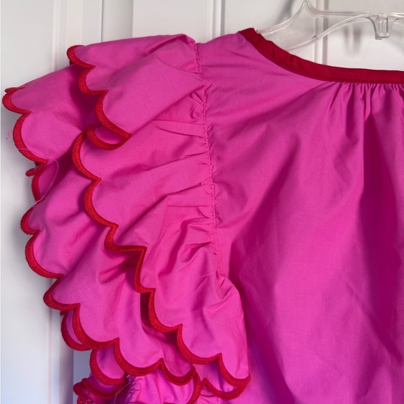 Entro Pink/Red Cotton Scallop Ruffle Sleeve Top - Women’s Size L - Picture 11 of 11